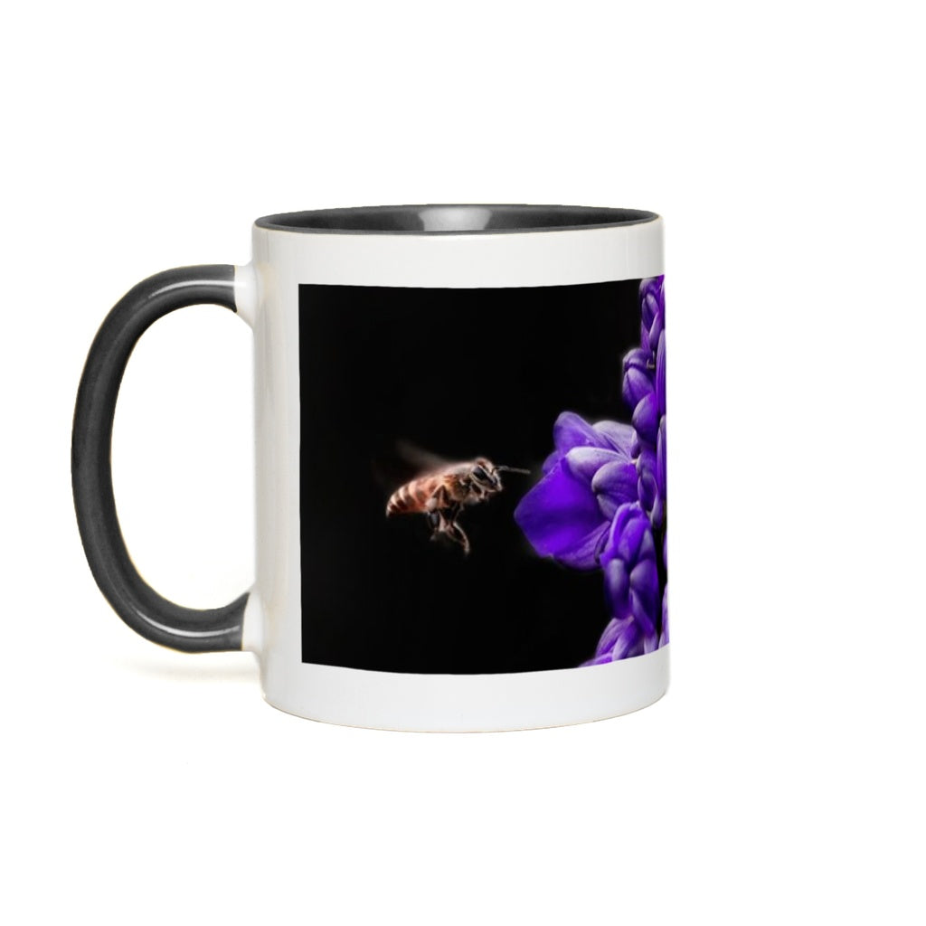 Buzzing Bee with Purple Flower Accent Mug 11 oz White with Black Accents Coffee & Tea Cups Buzzing Bee with Purple Flower gifts
