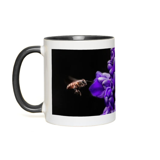 Buzzing Bee with Purple Flower Accent Mug 11 oz White with Black Accents Coffee & Tea Cups Buzzing Bee with Purple Flower gifts